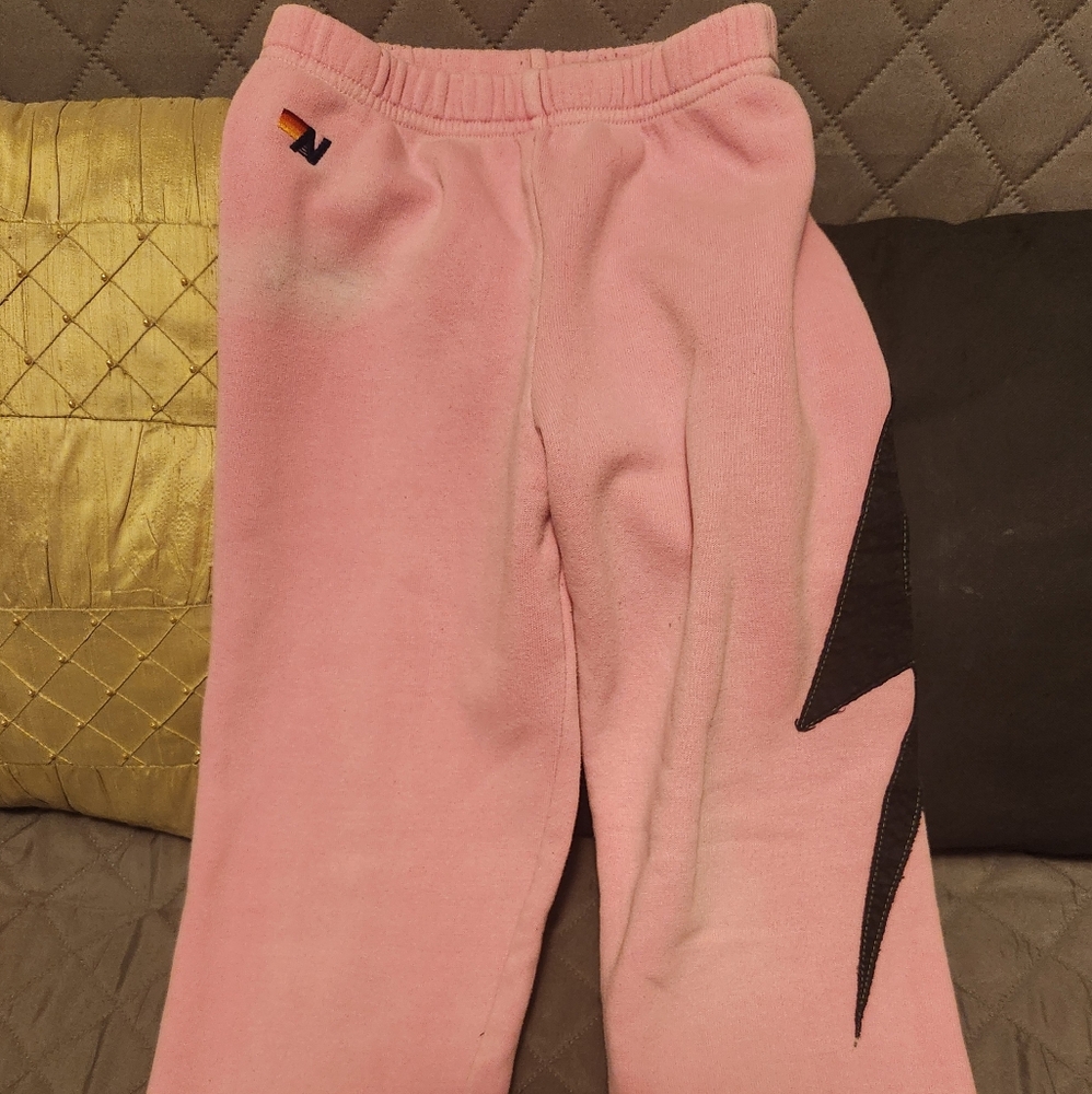 Aviator Nation Girls' Pink Lightning Bolt Sweatpants Size 10